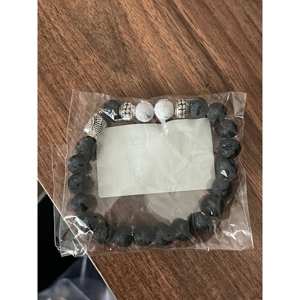 Black Stone Charcoal Buddha Head Beaded Bracelet unisex stretchy fashion